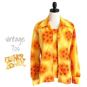 vintage 70s Mod flower power shirt set M/L The Traveler